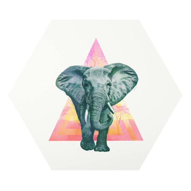 Tavlor djur Illustration Elephant Front Triangle Painting