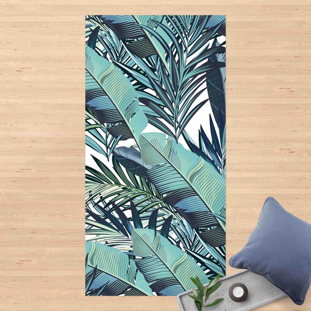 altanmattor Turquoise Leaves Jungle Pattern