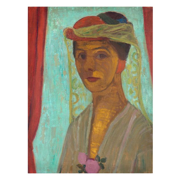 Canvastavlor konstutskrifter Paula Modersohn-Becker - Self-Portrait with a Hat and Veil