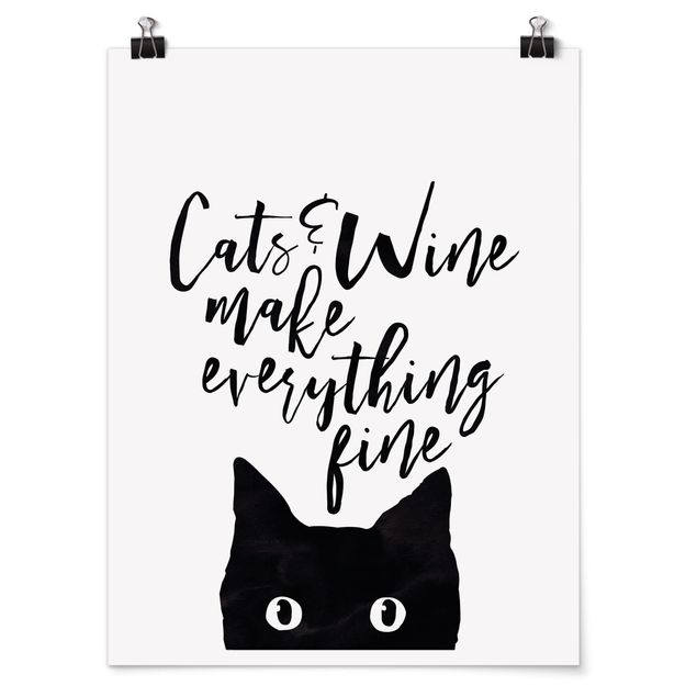 Posters ordspråk Cats And Wine make Everything Fine