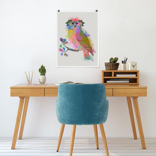 Posters djur Rainbow Splash Owl