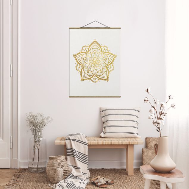 Tavlor mönster Mandala Flower Sun Illustration Set Gold