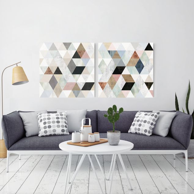 Canvastavlor mönster Watercolour Mosaic With Triangles Set I