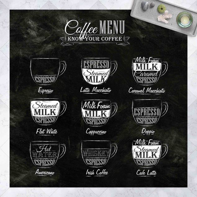 stor utomhusmatta Coffee Varieties Chalkboard