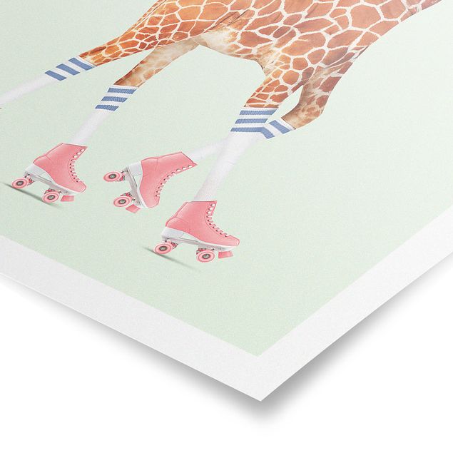 Posters djur Giraffe With Roller Skates
