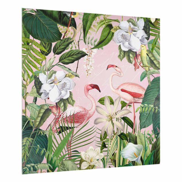 Tavlor Andrea Haase Tropical Flamingos With Plants In Pink