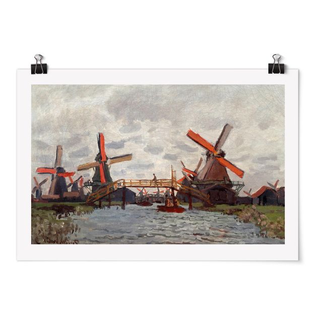 Konststilar Claude Monet - Windmills in Westzijderveld near Zaandam