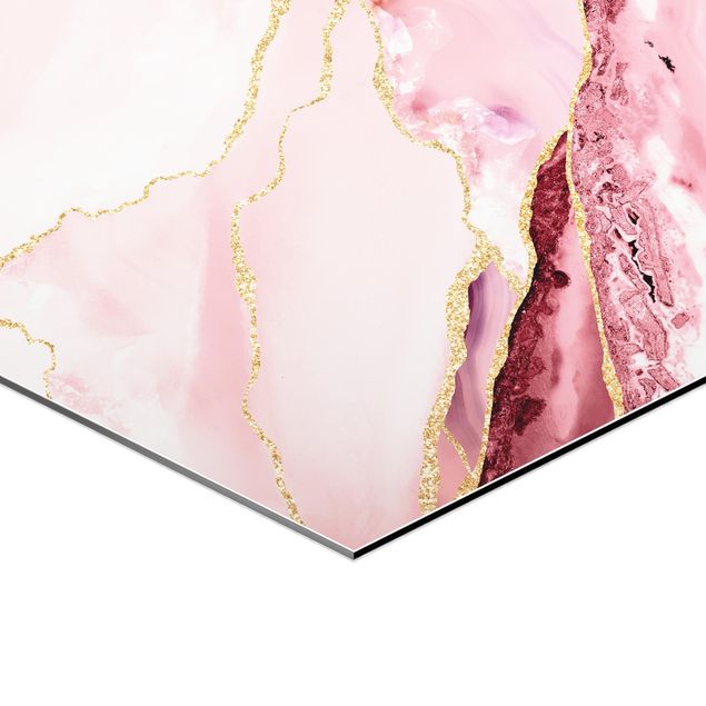 Tavlor Uta Naumann Abstract Mountains Pink With Golden Lines