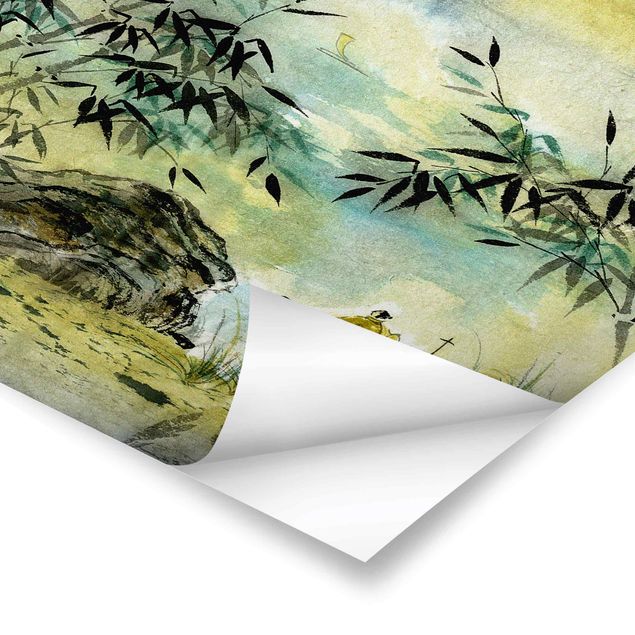 Posters arkitektur och skyline Japanese Watercolour Drawing Bamboo Forest