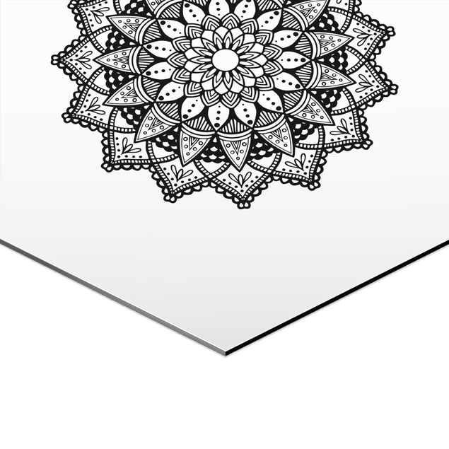 Hexagonala tavlor Mandala Hamsa Hand Lotus Set On White