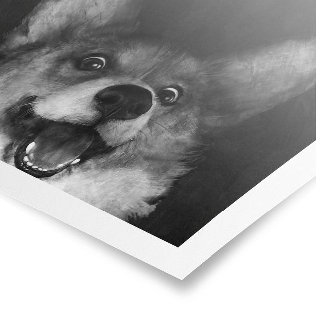 Posters djur Illustration Dog Corgi Paintig Black And White