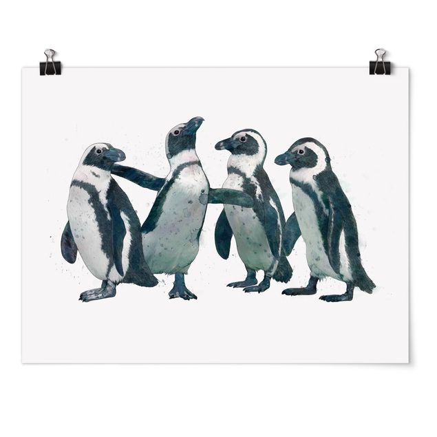 Posters djur Illustration Penguins Black And White Watercolour