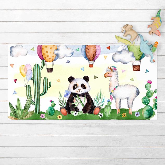 utomhusmattor Panda And Lama Watercolour
