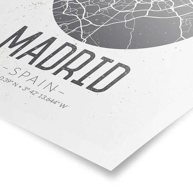 Tavlor grått Madrid City Map - Retro