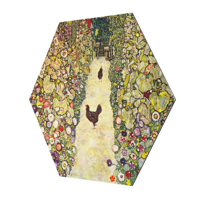 Tavlor blommor  Gustav Klimt - Garden Path with Hens