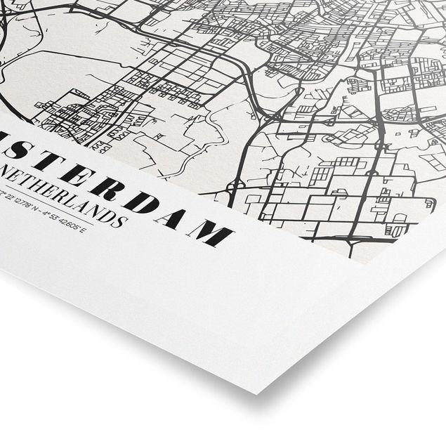 Tavlor svart och vitt Amsterdam City Map - Classic