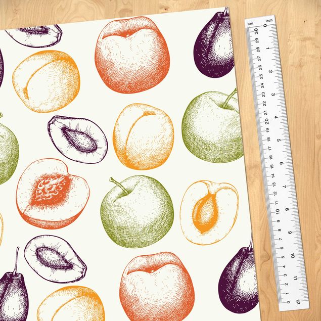 Självhäftande folier Hand Drawn Fruit Kitchen Pattern
