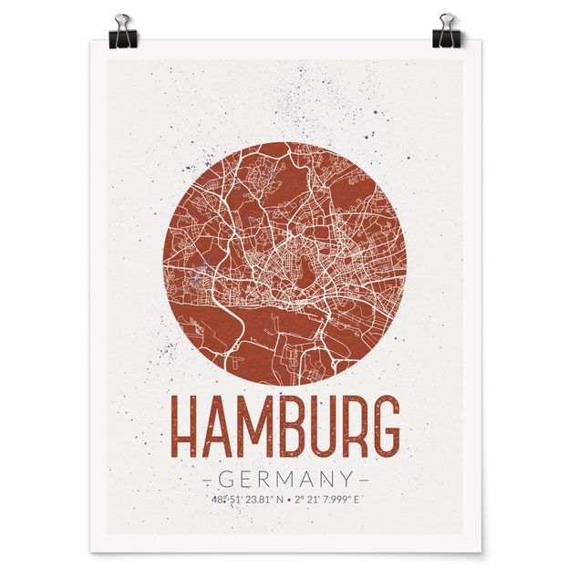 Posters världskartor Hamburg City Map - Retro
