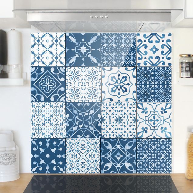 Kök dekoration Tile Pattern Mix Blue White