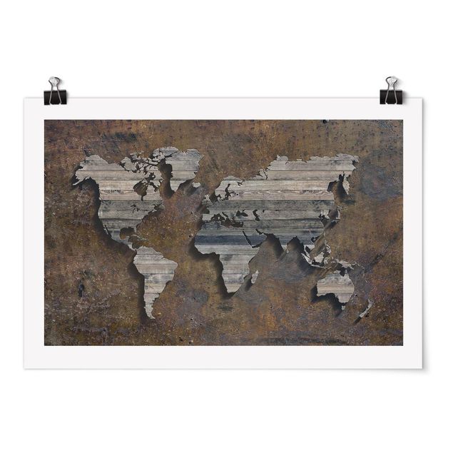 Tavlor industriell Wooden Grid World Map