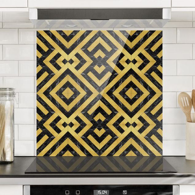 Kök dekoration Geometrical Tile Mix Art Deco Gold Black Marble