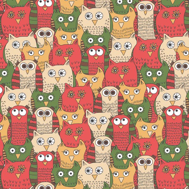 Självhäftande folier Pattern With Funny Owls Red