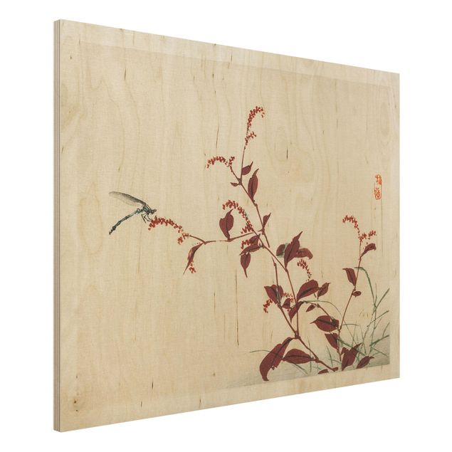 Kök dekoration Asian Vintage Drawing Red Branch With Dragonfly