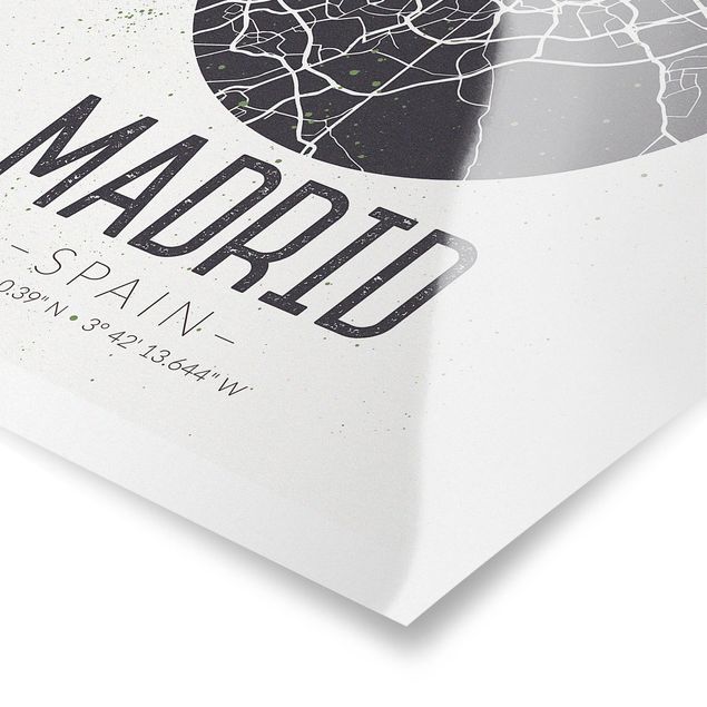 Tavlor svart och vitt Madrid City Map - Retro