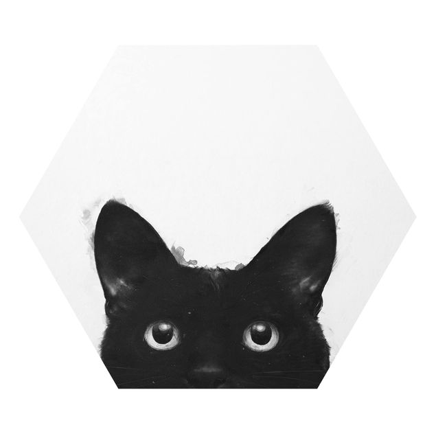 Tavlor djur Illustration Black Cat On White Painting