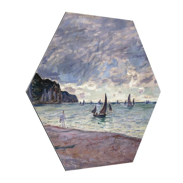 Konststilar Claude Monet - Fishing Boats In Front Of The Beach And Cliffs Of Pourville