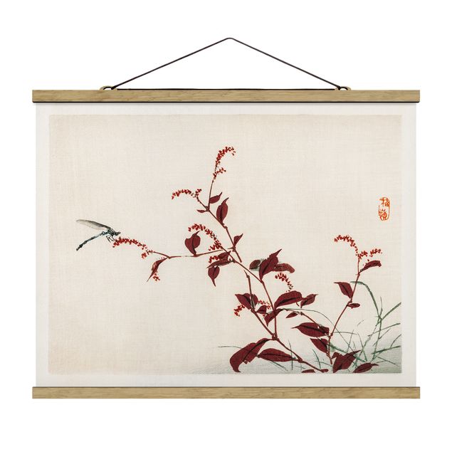 Tavlor retro Asian Vintage Drawing Red Branch With Dragonfly