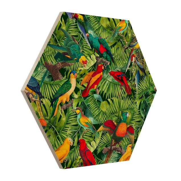 Tavlor blommor Colorful Collage - Parrot In The Jungle