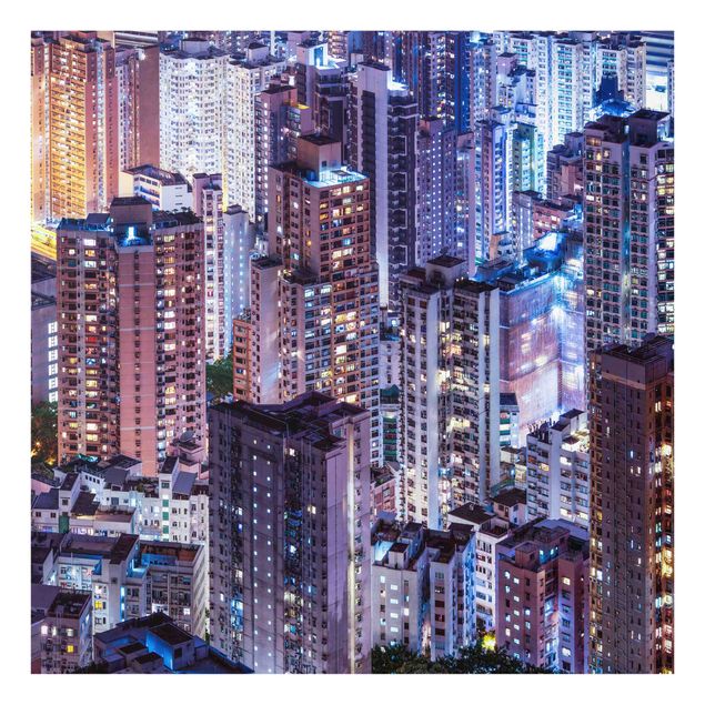 Spritzschutz Glas - Hongkong Lichtermeer - Quadrat 1:1
