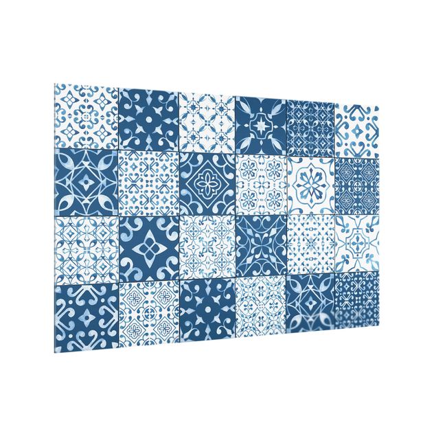 stänkskydd kök glas Tile Pattern Mix Blue White