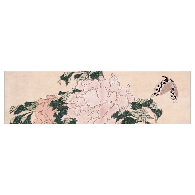 Självhäftande folier Katsushika Hokusai - Pink Peonies With Butterfly