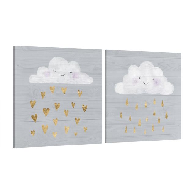 Tavlor Clouds With Golden Heart And Drops Set I