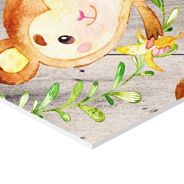 Hexagonala tavlor Watercolor Monkey On Wood