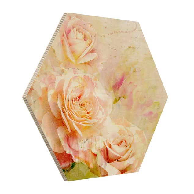 Hexagonala tavlor Watercolour Rose Composition