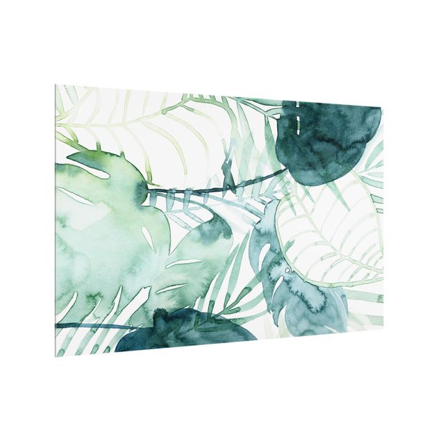 Stänkskydd kök glas mönster Palm Fronds In Water Color II