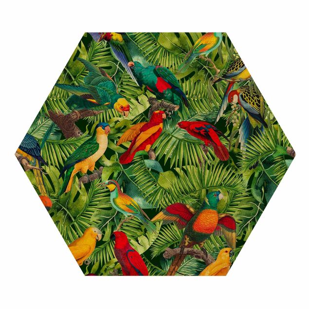 Tavlor blommor  Colorful Collage - Parrot In The Jungle