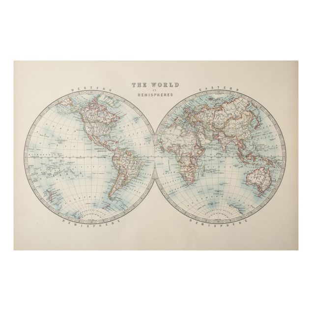 Tavlor världskartor Vintage World Map The Two Hemispheres