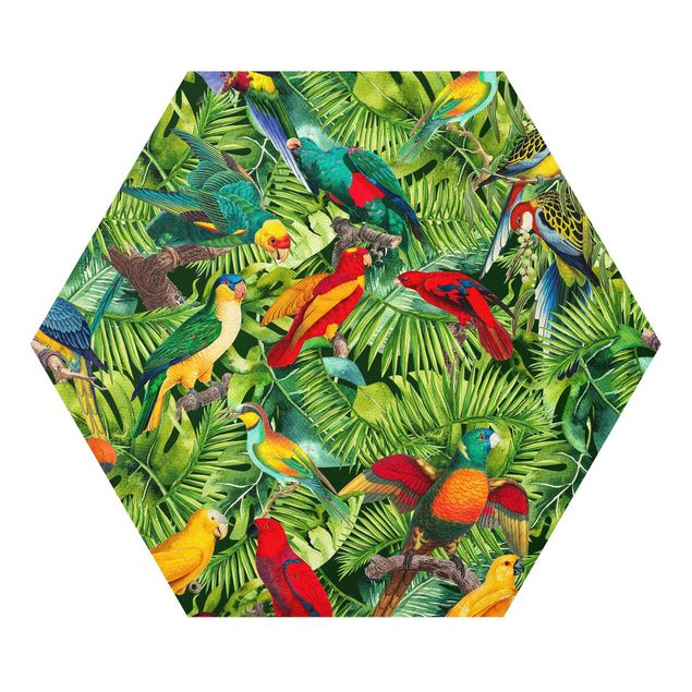 Tavlor konstutskrifter Colorful Collage - Parrot In The Jungle