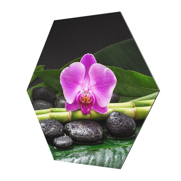 Tavlor konstutskrifter Green Bamboo With Orchid Flower