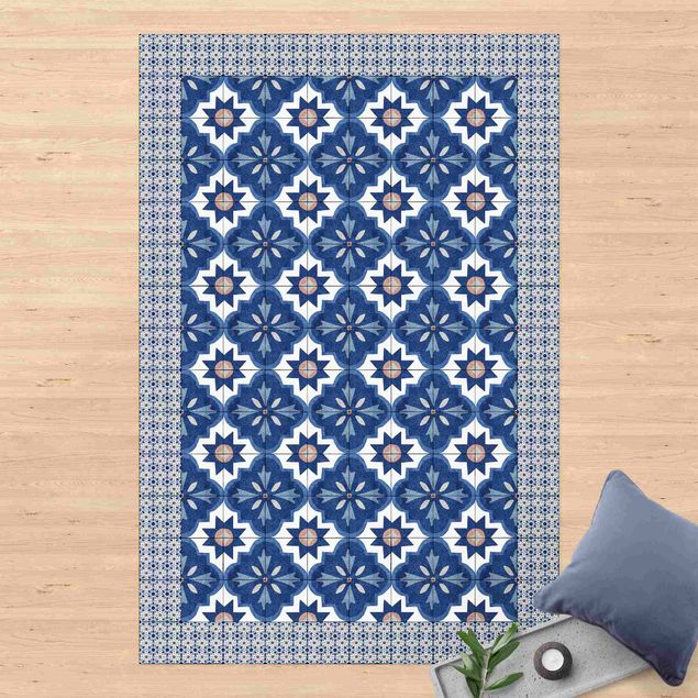 utomhusmattor Moroccan Tiles Watercolour Blue With Tile Frame