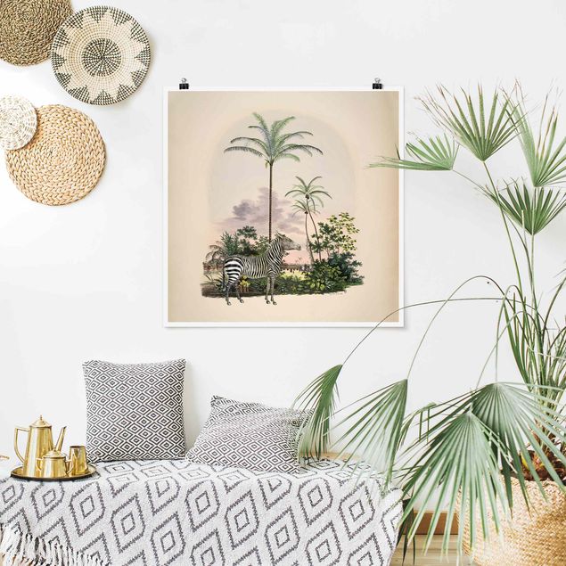 Tavlor landskap Zebra Front Of Palm Trees Illustration