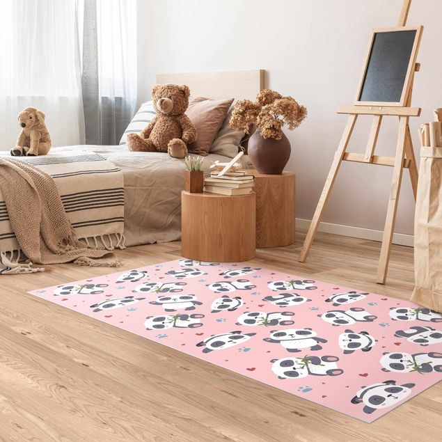 Inredning av barnrum Cute Panda With Paw Prints And Hearts Pastel Pink