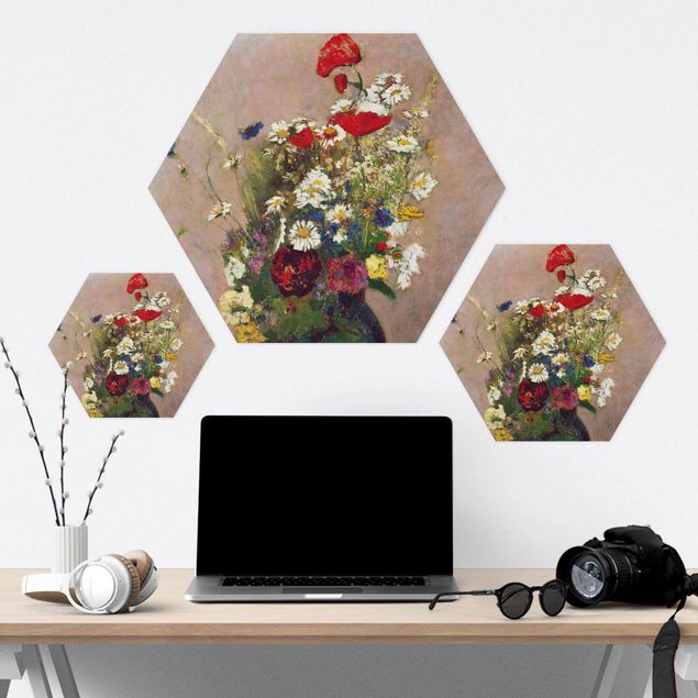 Hexagonala tavlor Odilon Redon - Flower Vase with Poppies