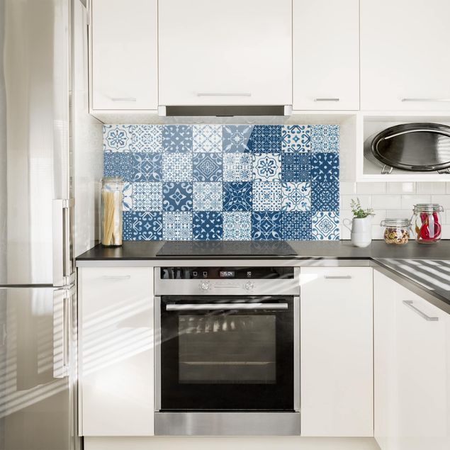 stänkskydd kök glas mönster Tile Pattern Mix Blue White