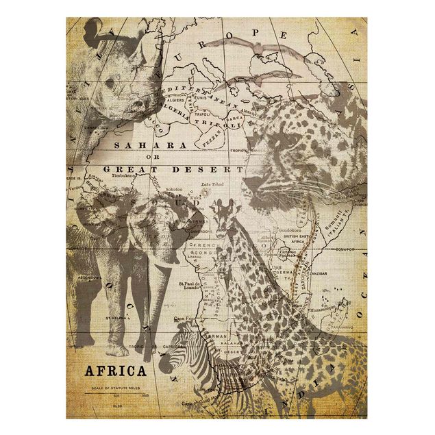 Magnettavla världskartor Vintage Collage - Africa Wildlife