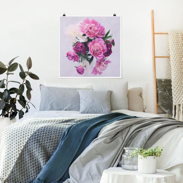 Posters blommor  Peonies Shabby Pink White